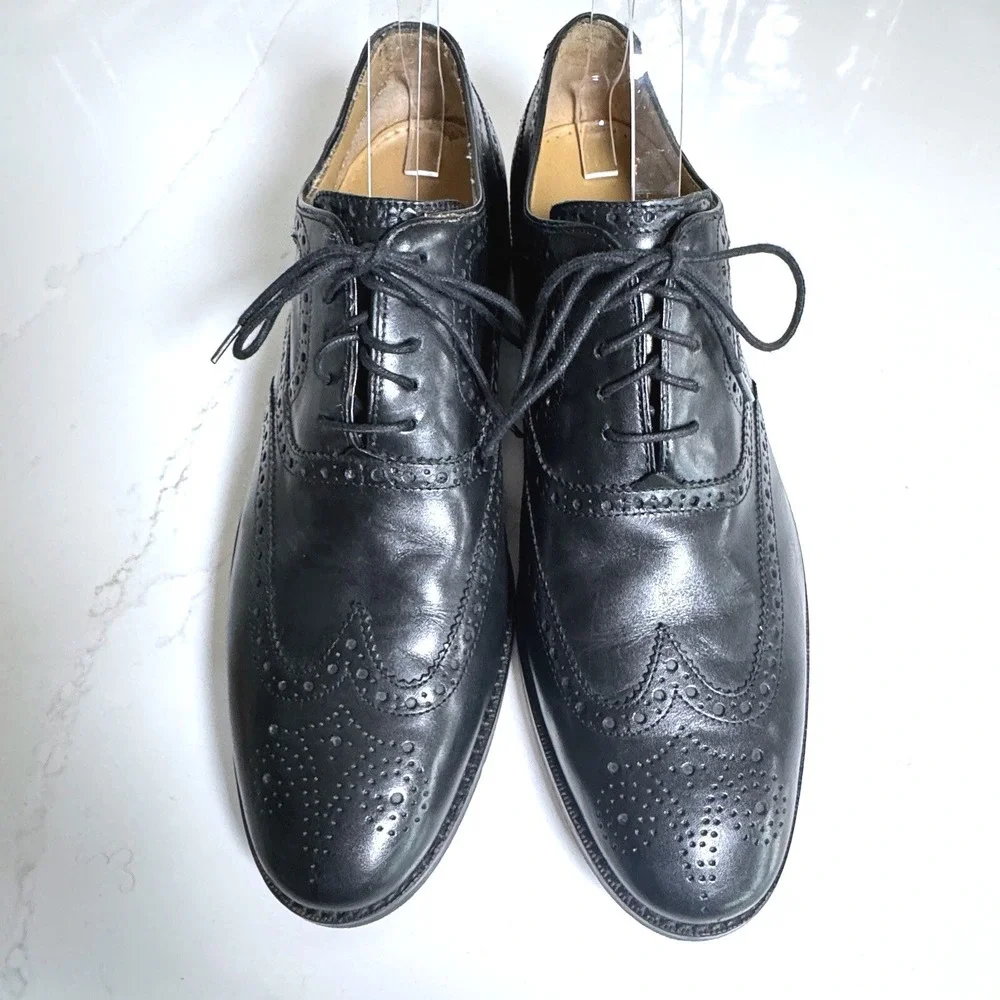 Cole Haan Cambridge‎ Wingtip Oxford Men 10.5 Black Leather Brogue Dress Shoe